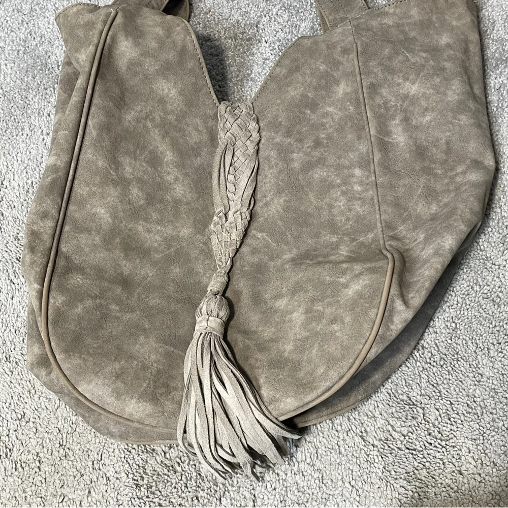 DV by‎ Dolce Vita Large Gray Taupe Fringe Hobo Bag